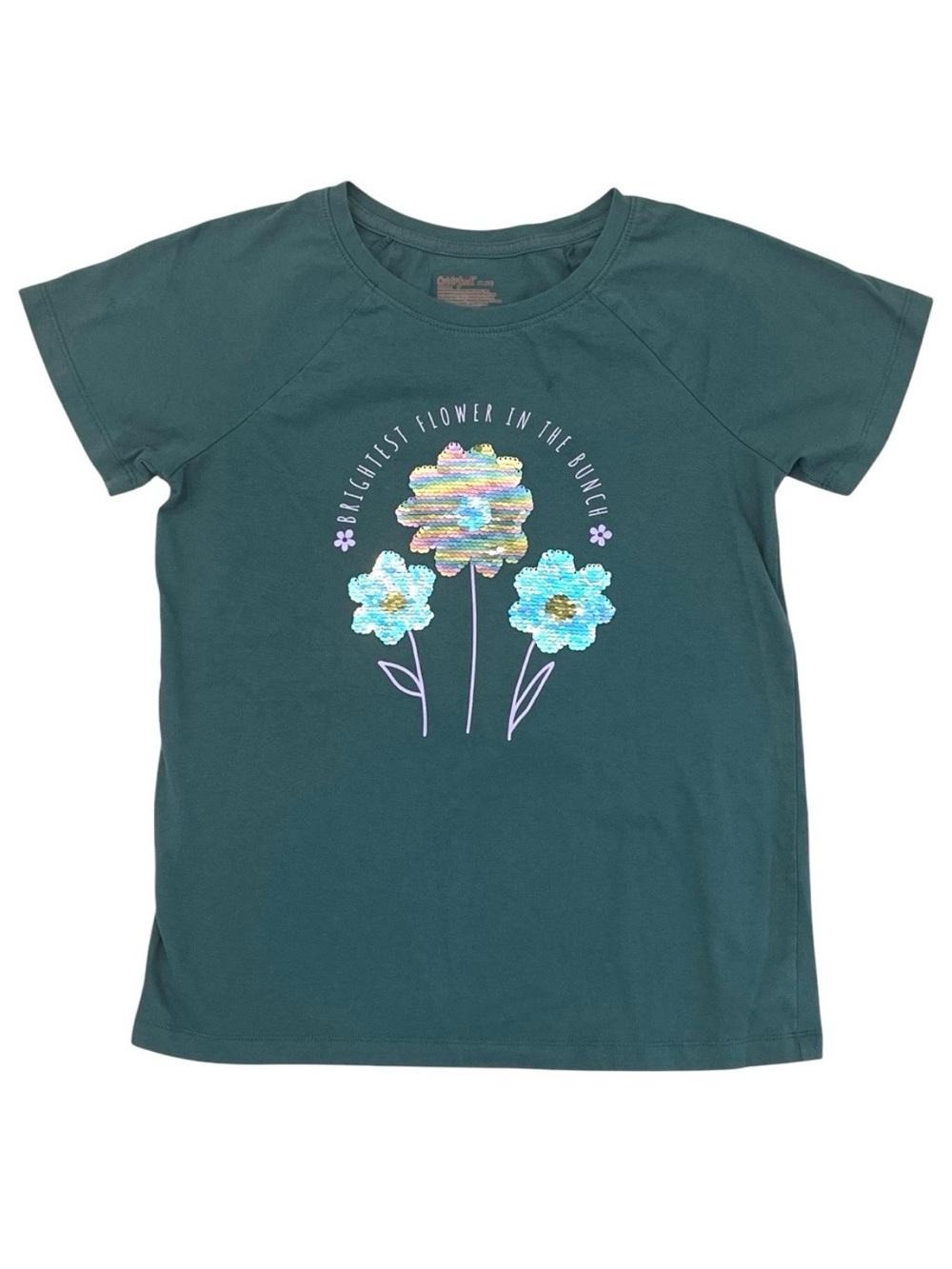 Cat & Jack Girls XL 14 T-Shirt Flip Sequin Graphic Brightest Flower In The Bunch